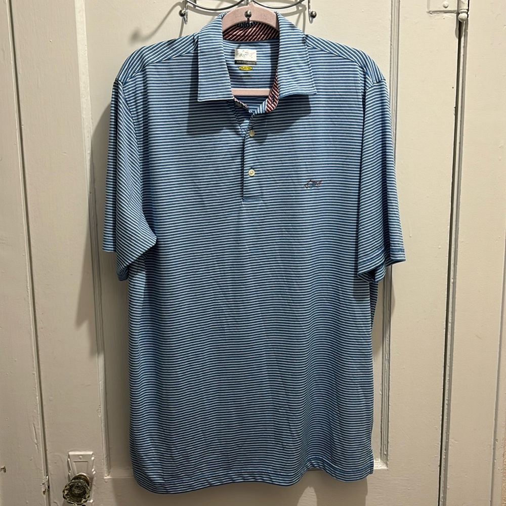 Greg Norman Blue and White Shirt Size Large